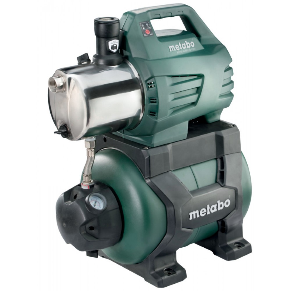 Enofazna hidroforna vodna črpalka METABO HWW 6000/25 INOX, moč 1300 W, pretok 6000 l/h, višina 55 m, prostornina rezervoarja 24 L | Električna vodna črpalka | Vodna črpalka |
