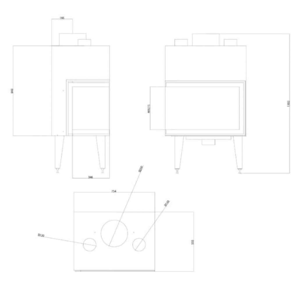 Kaminski vložek / Vgradni kamin Balkan Energy ATS STABLE AIR CORNER 700, z zračnimi kanali, levo, 14.01kW | Toplozračni kamini | Kamini |