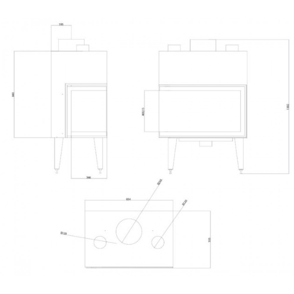 Kaminski vložek / Vgradni kamin Balkan Energy ATS STABLE AIR CORNER 800, z zračnimi kanali, levo, 15.15kW | Toplozračni kamini | Kamini |