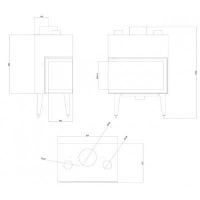 Kaminski vložek / Vgradni kamin Velmora Fire ATS STABLE AIR CORNER 800, z zračnimi kanali, desno, 15.15kW - Toplozračni kamini