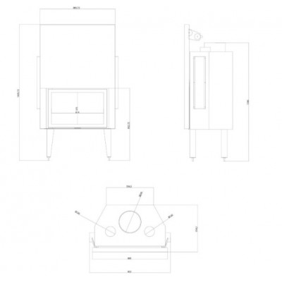 Kaminski vložek / Vgradni kamin Velmora Fire ATS STRAIGHT AIR 800, z zračnimi kanali, 15.95kW - Toplozračni kamini