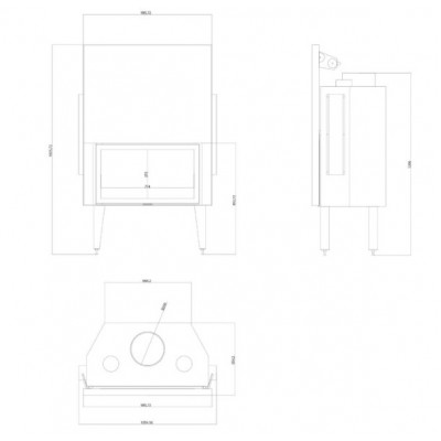 Kaminski vložek / Vgradni kamin Velmora Fire ATS STRAIGHT AIR 900, z zračnimi kanali, 19.95kW - Toplozračni kamini