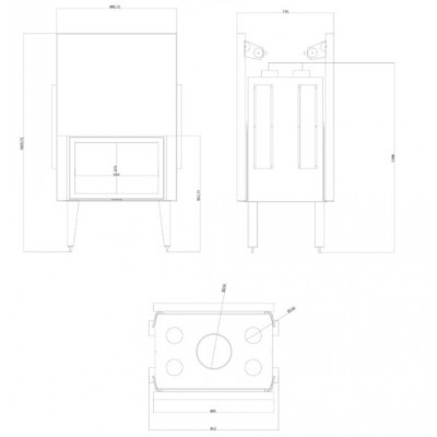 Kaminski vložek / Vgradni kamin Velmora Fire ATS TUNNEL AIR 800, z zračnimi kanali, 16.1kW - Toplozračni kamini