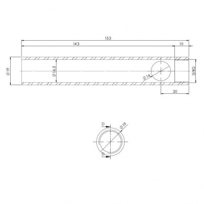 Cev za vžigalno tuljavo peči na pelete, premer 19mm, dolžina 153mm, navoj 3/8" - Vžigalne naprave za peči na pelete