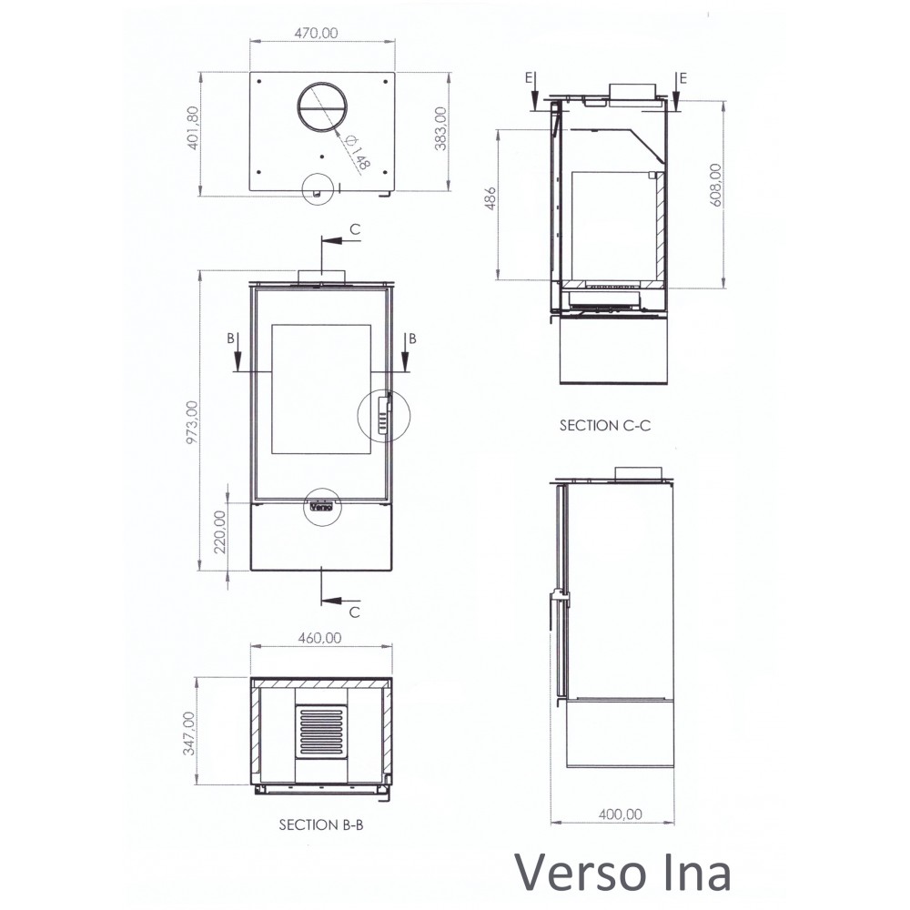 Peč na drva Verso Ina, 7.5kW | Toplozračne peči na drva | Peči na drva |