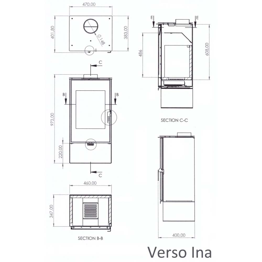 Peč na drva Verso Ina, 7.5kW | Toplozračne peči na drva | Peči na drva |