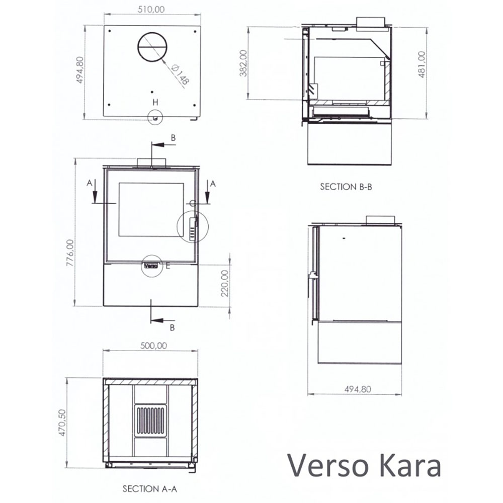 Peč na drva Verso Kara, 7.5kW | Kamini na drva |  |