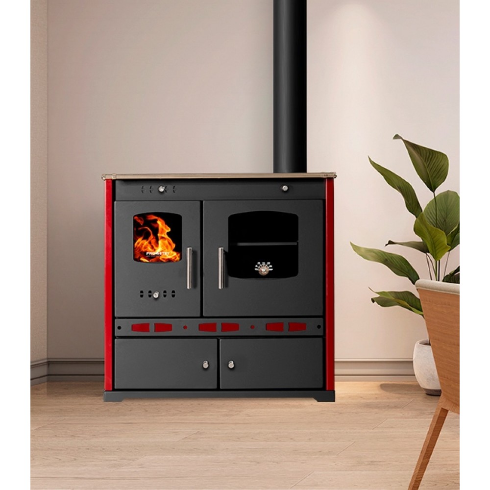 Štedilnik na drva Prometey Perfect Eco Lux z desnim kanalom, bordo, 7.5kW |  |  |