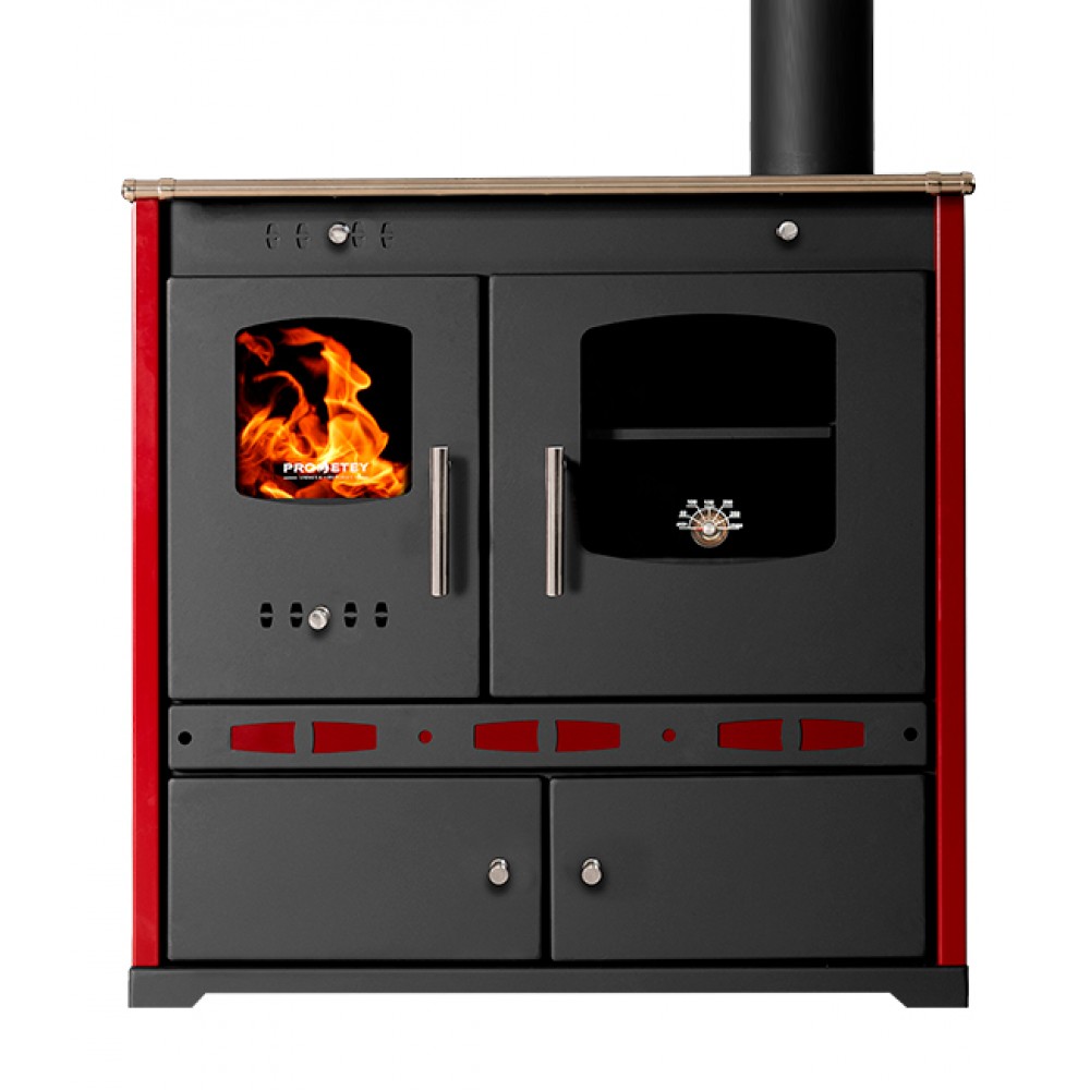 Štedilnik na drva Prometey Perfect Eco Lux z desnim kanalom, bordo, 7.5kW |  |  |
