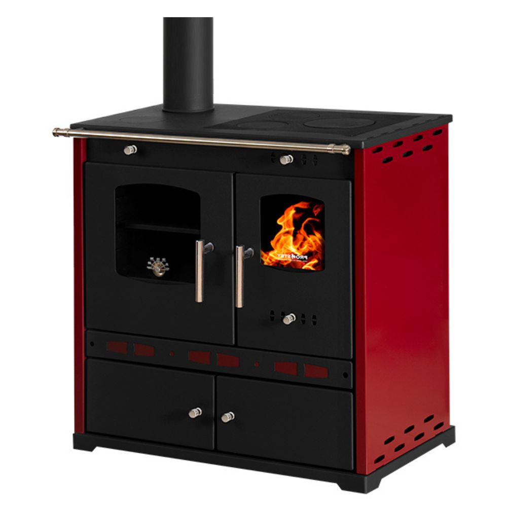 Štedilnik na drva Prometey Perfect Eco Lux z levim dimnikom, bordo, 7.5kW |  |  |