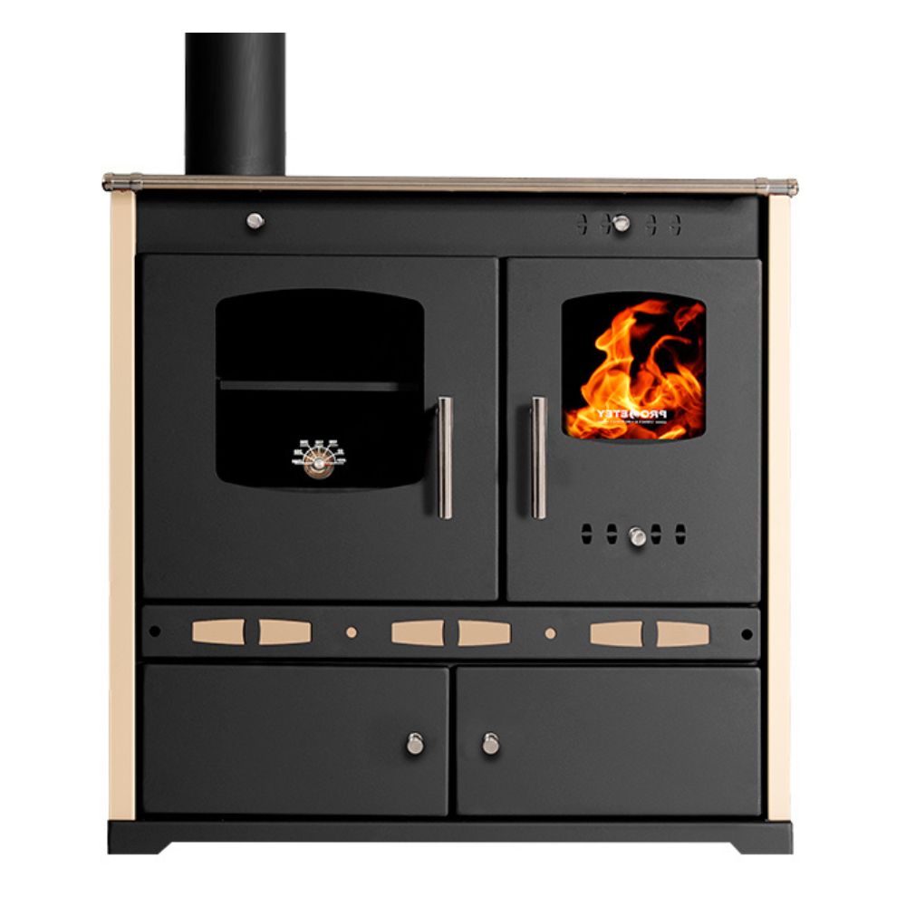 Štedilnik na drva Prometey Perfect Eco Lux z levim dimnikom, ivory, 7.5kW | Peči na drva s pečico | Peči na drva |