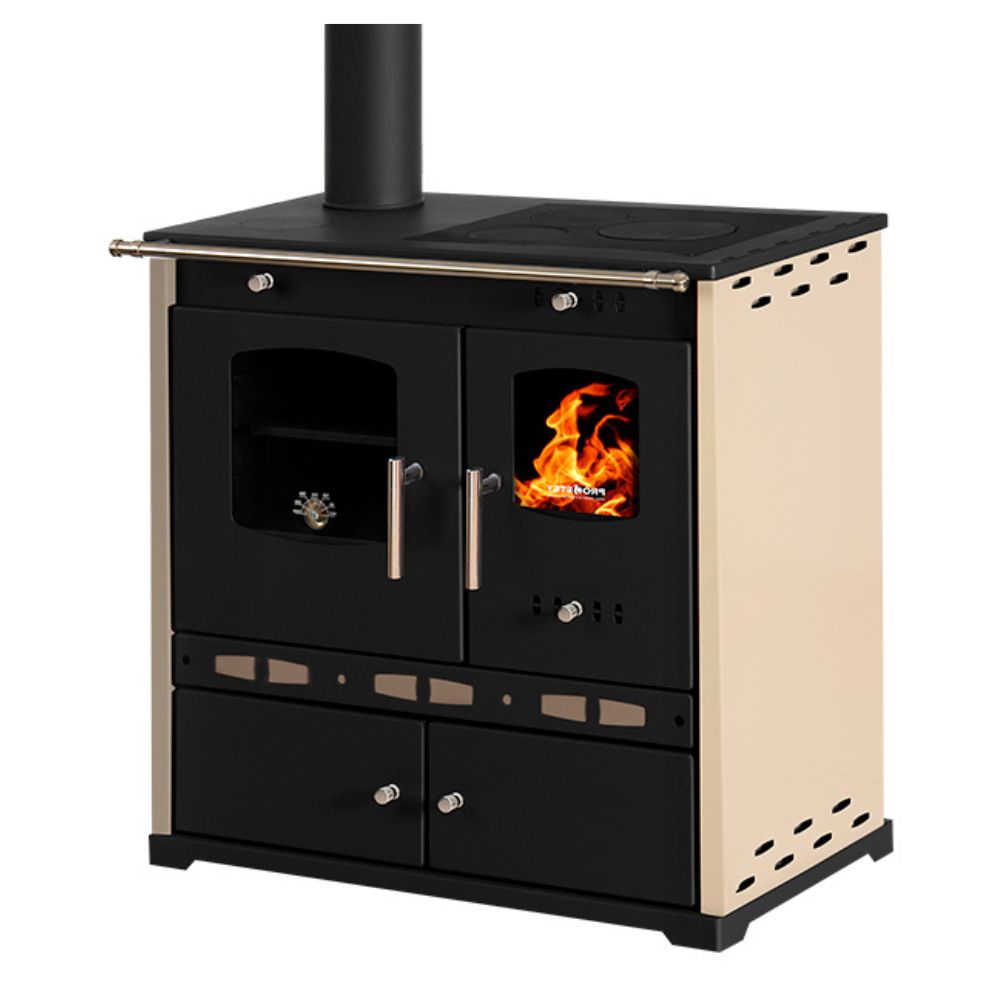 Štedilnik na drva Prometey Perfect Eco Lux z levim dimnikom, ivory, 7.5kW | Peči na drva s pečico | Peči na drva |