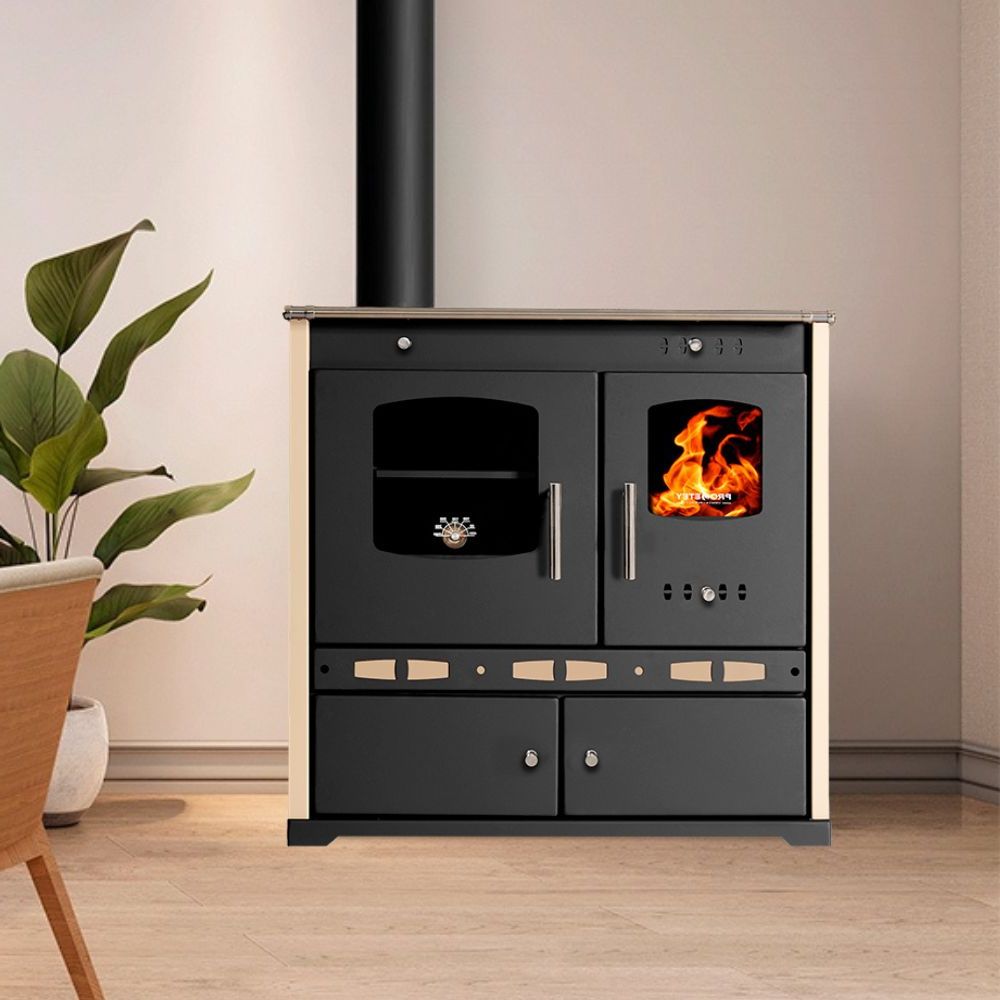 Štedilnik na drva Prometey Perfect Eco Lux z levim dimnikom, ivory, 7.5kW | Peči na drva s pečico | Peči na drva |