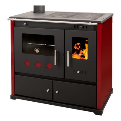 Štedilnik na drva Prometey Perfect Practik Lux z levim dimnikom, bordo, 9.5kW - Peči na drva