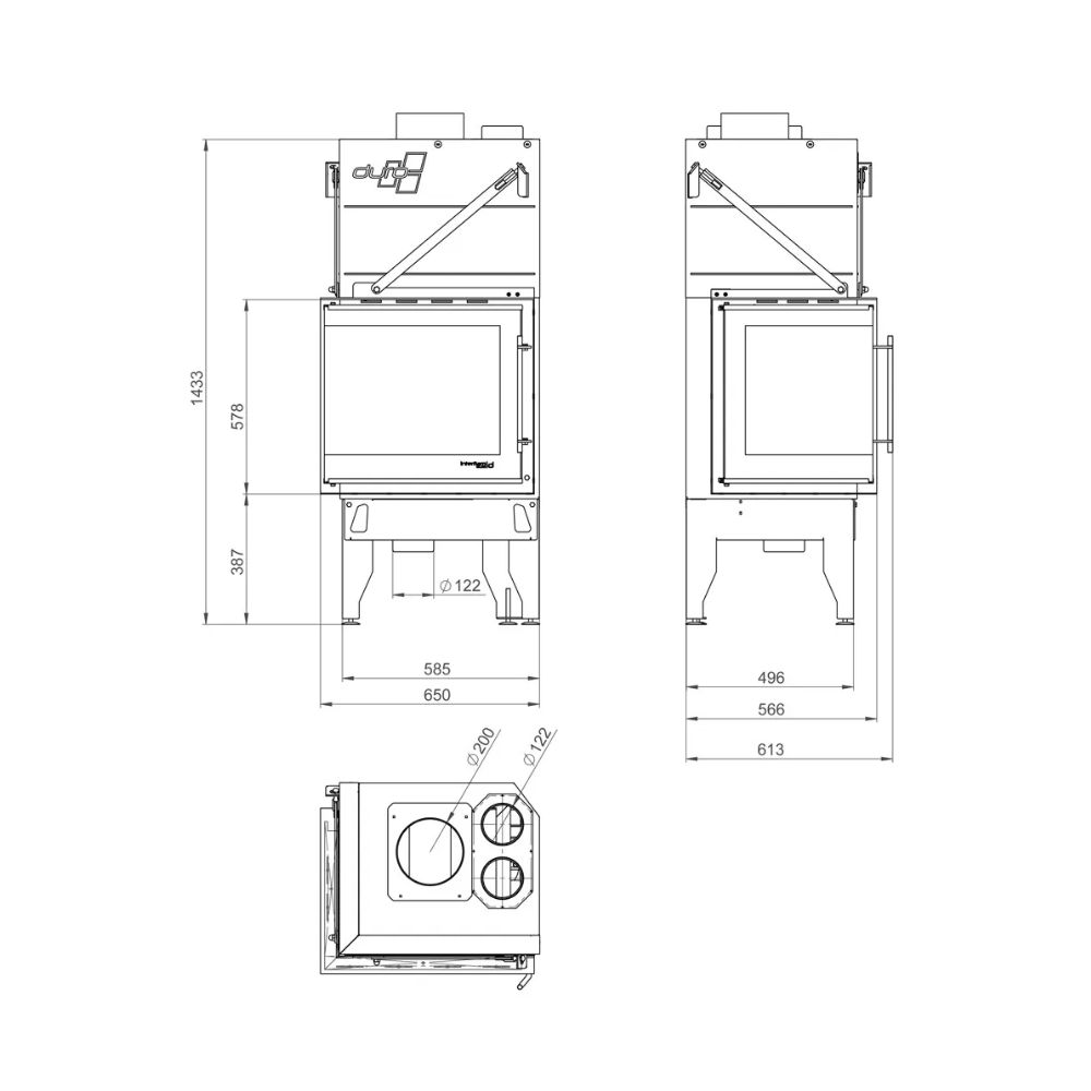 Kaminski vložek / Vgradni kamin UNIFLAM 660 DURO z zračnimi kanali in dovodom zraka, leva stran, 10 kW | Toplozračni kamini | Kamini |