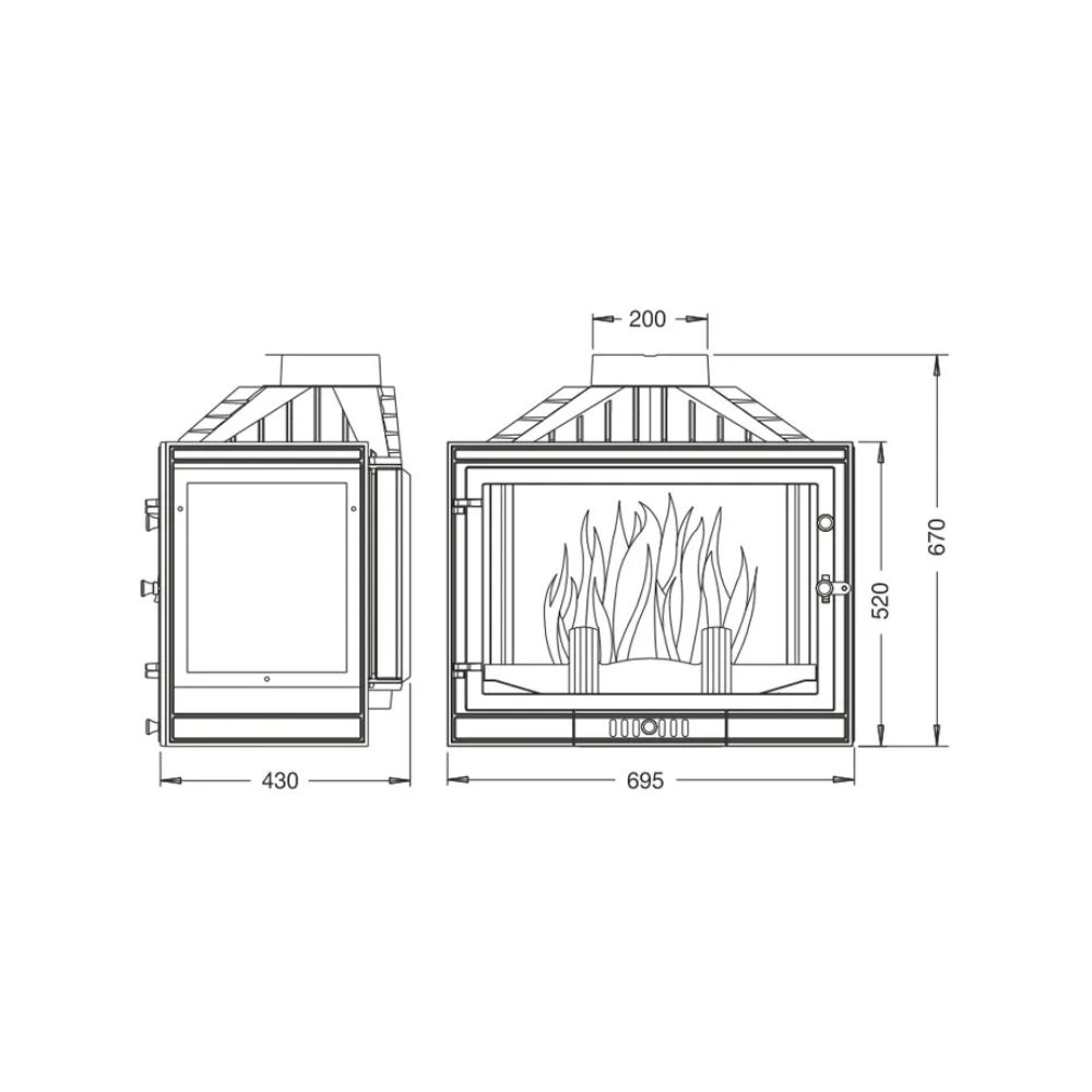 Kaminski vložek / Vgradni kamin UNIFLAM 700 STANDARD z loputo, levo stran, 14 kW | Toplozračni kamini | Kamini |
