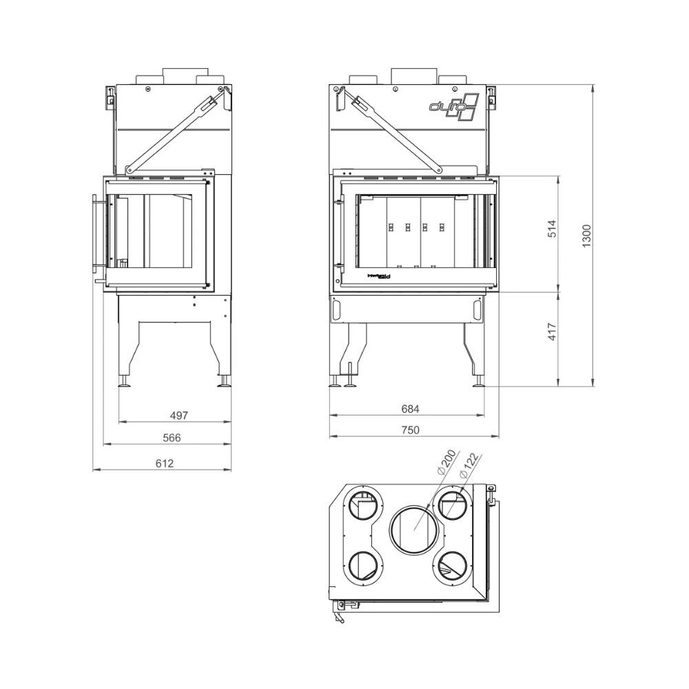 Kaminski vložek / Vgradni kamin UNIFLAM 760 DURO z zračnimi kanali in dovodom zraka, leva stran, 10,8 kW | Toplozračni kamini | Kamini |