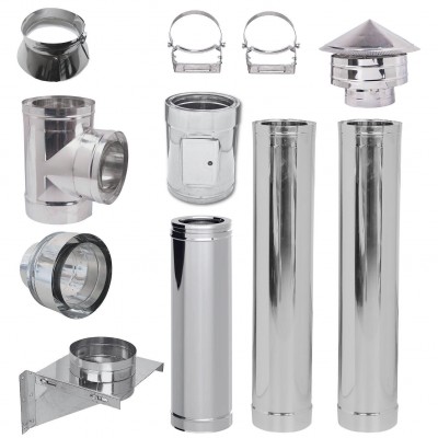 Dimniški set, Nerjaveče jeklo Izolacija Ф150 (notranji premer), 3,7m-11,7m - Dvojne stenske dimne cevi