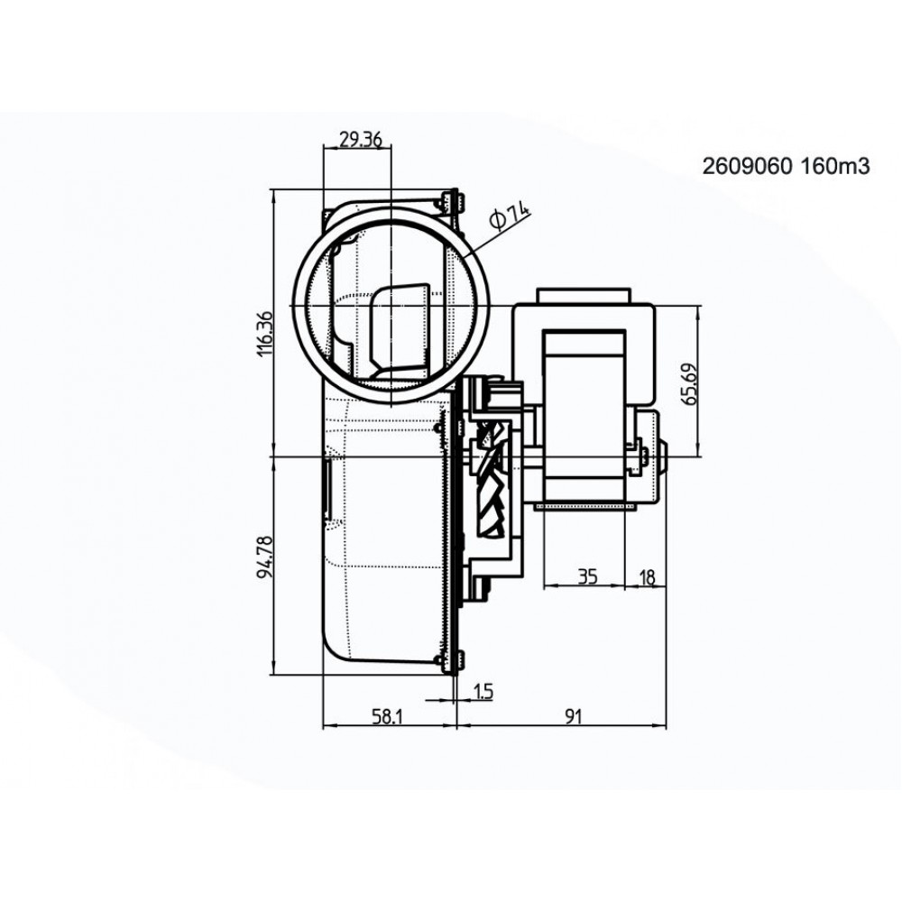 Odvod dima 162m³/h 57W 310Pa | Ventilatorji in puhala za peči na pelete | Rezervni deli za peči na pelete |