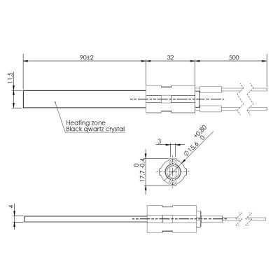 Vžigalna tuljava s črnim kvarčnim kristalom za peči na pelete Eco Spar, BURNiT, Palazzetti, Ravelli, MCZ in drugi, skupna dolžina 122mm, 300W - Vžigalne naprave za peči na pelete