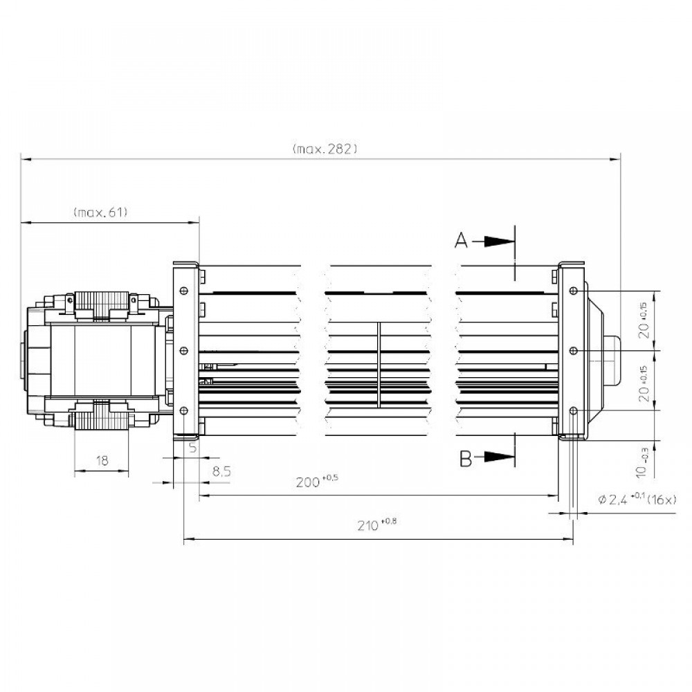 Tangencialni ventilator EBM za peči na pelete La Nordica in druge s Ø45 mm, Pretok 106 m³/h | Ventilatorji in puhala | Deli peči na pelete |