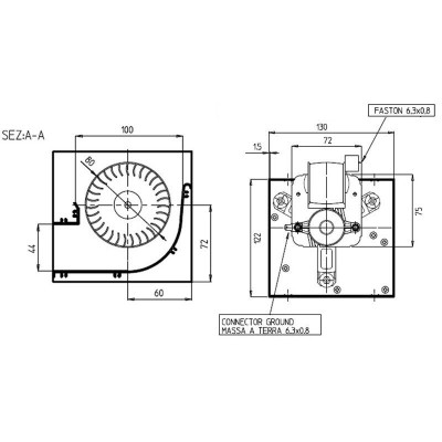 Tangencialni ventilator za peči na pelete Prisma, s Ø80 mm, pretok 250 m³/h - Fergas