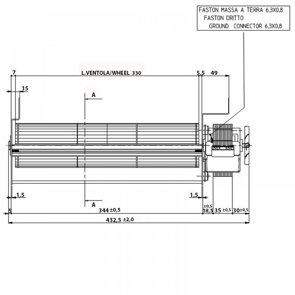 Tangencialni ventilator za peči na pelete Edilkamin in druge s Ø80 mm, Pretok 485 m³/h | Ventilatorji in puhala | Deli peči na pelete |