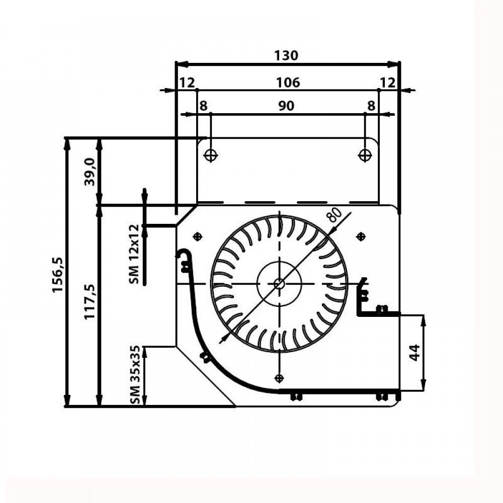 Tangencialni ventilator Fergas za peči na pelete Edilkamin in druge s Ø80 mm, Pretok 410 m³/h | Ventilatorji in puhala | Deli peči na pelete |