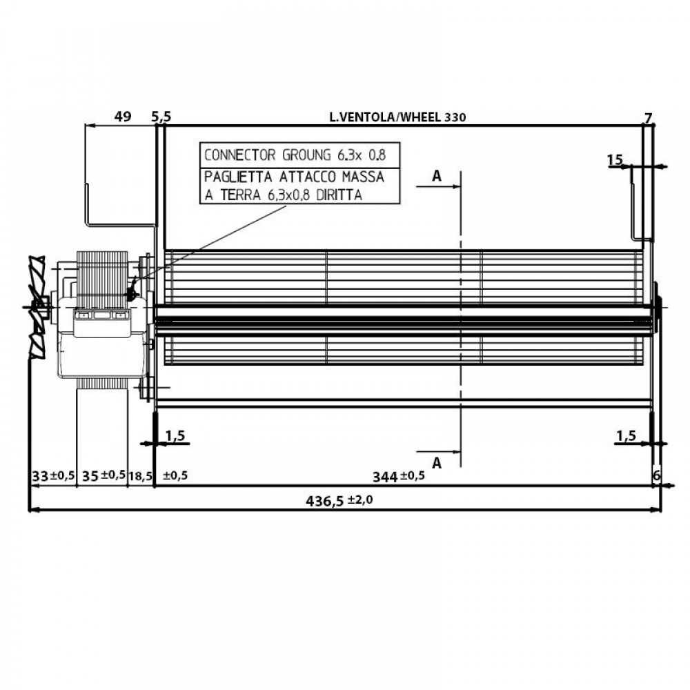 Tangencialni ventilator Fergas za peči na pelete Edilkamin in druge s Ø80 mm, Pretok 410 m³/h | Ventilatorji in puhala | Deli peči na pelete |