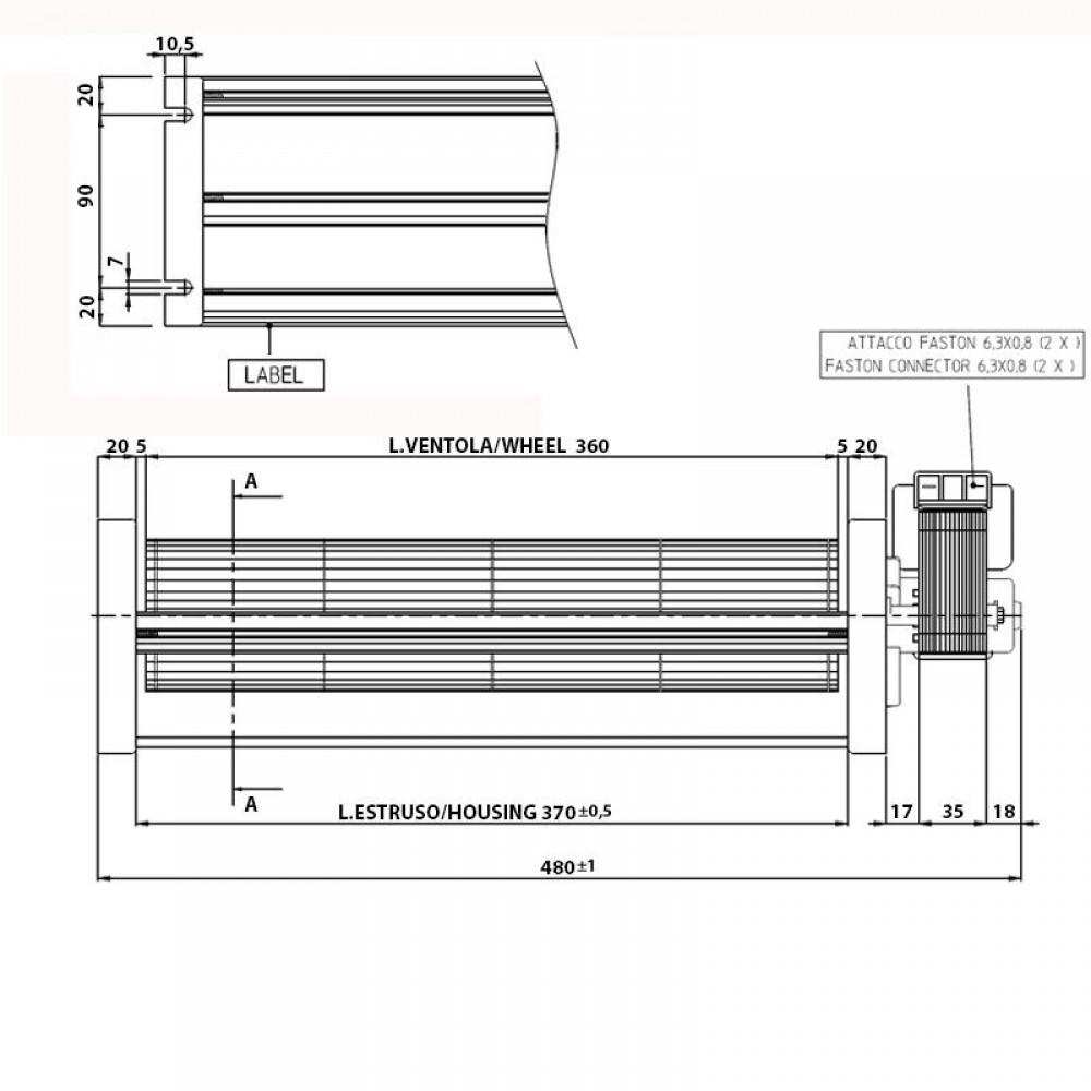 Tangencialni ventilator za peči na pelete Ø80 mm, Pretok 251-302 m³/h | Ventilatorji in puhala | Deli peči na pelete |