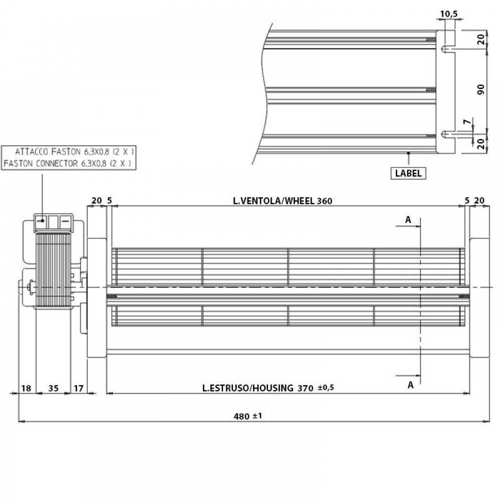 Tangencialni ventilator s Fergas za peči na pelete Eva Calor, Prisma, Ø80 mm, Pretok 251-302 m³/h | Ventilatorji in puhala za peči na pelete | Rezervni deli za peči na pelete |