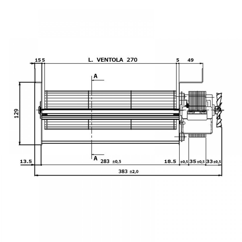 Tangencialni ventilator Fergas za peči na pelete Edilkamin in druge s Ø80 mm, Pretok 337 m³/h | Ventilatorji in puhala | Deli peči na pelete |
