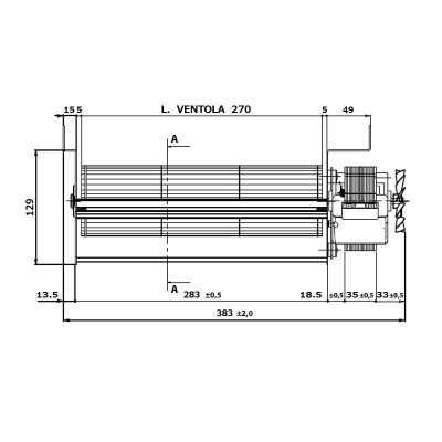 Tangencialni ventilator Fergas za peči na pelete Edilkamin in druge s Ø80 mm, Pretok 337 m³/h - Ventilatorji in puhala za peči na pelete