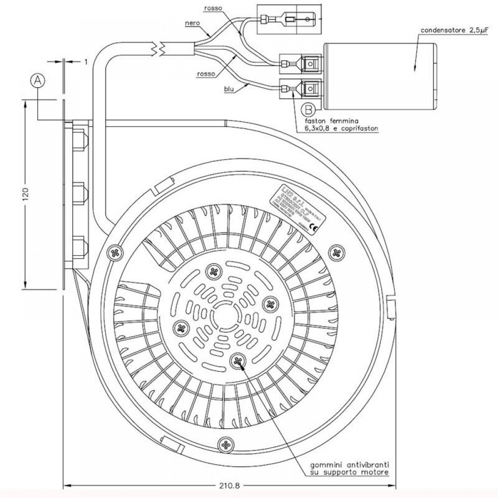 Centrifugalni ventilator Natalini za peči na pelete Eco Spar, Deville, Puros in druge- Sit Group, pretok 480 m³/h | Ventilatorji in puhala | Deli peči na pelete |