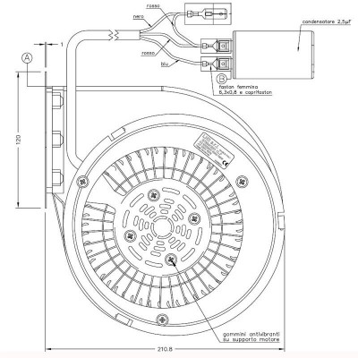 Centrifugalni ventilator Natalini za peči na pelete Eco Spar, Deville, Puros in druge- Sit Group, pretok 480 m³/h - Ventilatorji in puhala za peči na pelete