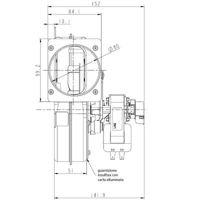 Dimni ventilator LN2 Natalini za peči na pelete Eco Spar, AMG, Cadel, Arce, Calecosol, Caminetti Montegrappa, Euroalpi, Moretti Design, Sideros, Deville, Ecoteck, Edilkamin, Emaflam, La Nordica, MCZ, Palazzetti, Palladio, Piazzetta, Qlima, Ravelli, Maksimalni pretok zraka 160 m³/h - Ventilatorji in puhala za peči na pelete