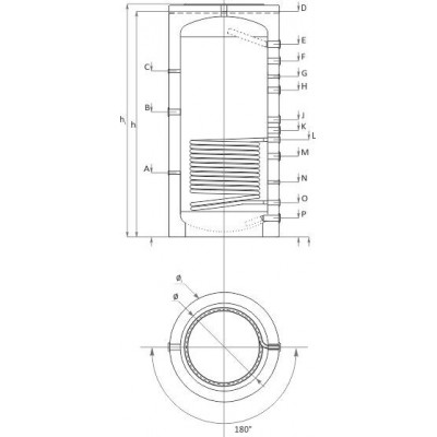 Buffer Tank Sunsystem, Model PR 1000, Capacity 1000L, One heat exchange coil, Industrial Vessel - Sunsystem